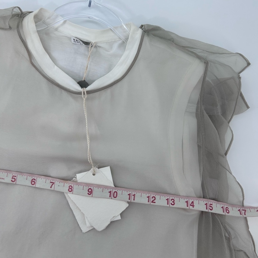 Brunello Cucinelli Womens Taupe Silk Chiffon  Overlay With Attached T-Shirt Med - Picture 12 of 14